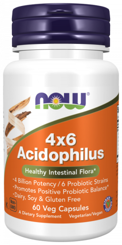 NOW Acidophilus 4х6, Ацидофилус 4х6, 60 капсул